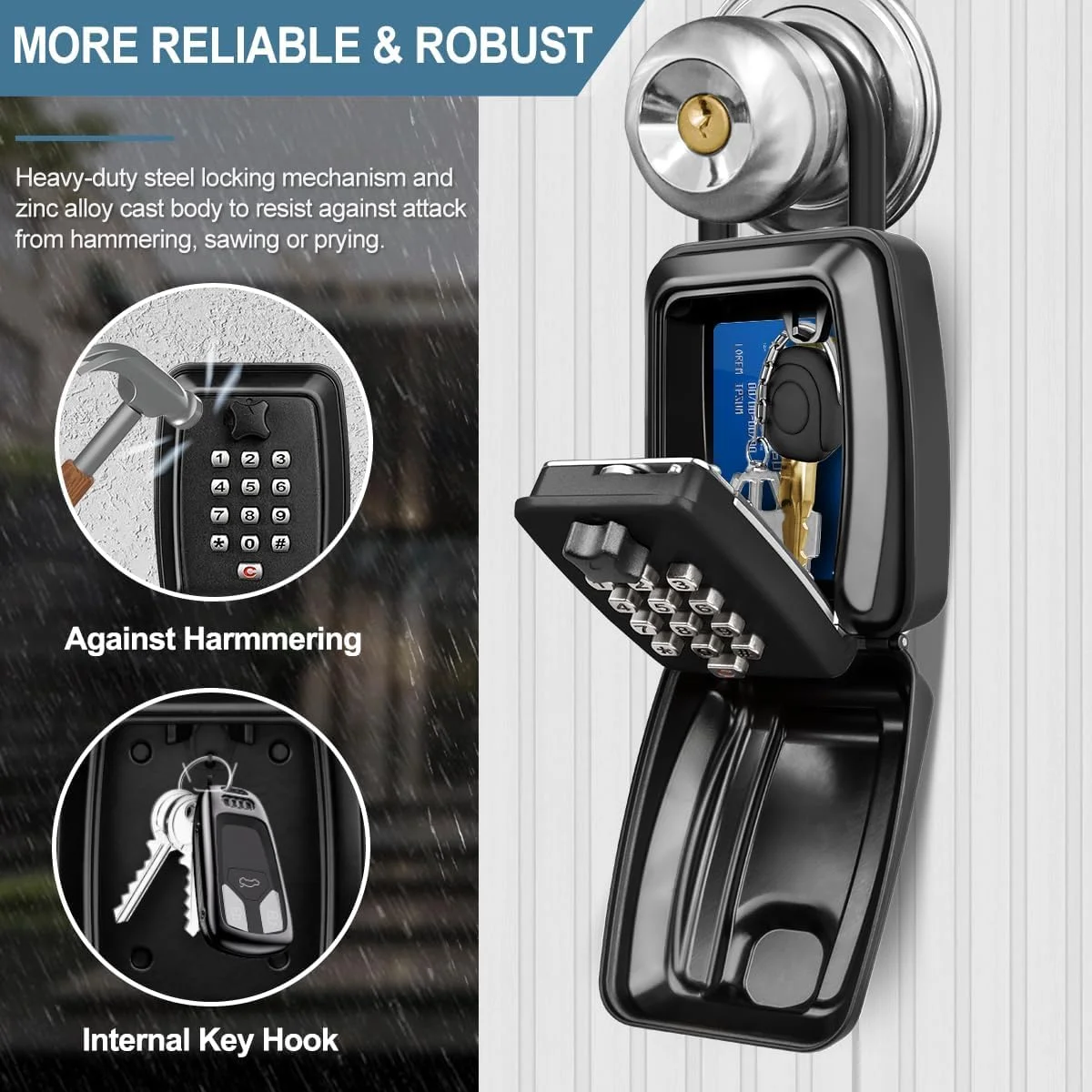 جعبه کلید قفل دار BIGTHREE با قفل ترکیبی، صندوق امانات کلید بیرونی با رمز عبور 12 رقمی، جعبه قفل بزرگ ذخیره کلید سنگین، قفل کلید ضد آب برای خانه، دفتر، گاراژ، مدرسه (مشکی)