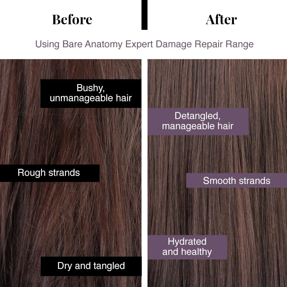 شامپو ضد وز Bare Anatomy، کنترل وز تا 24 ساعت، غنی شده با اسید هیالورونیک و اسیدهای چرب، موهای صاف، درخشان و بدون وز، بدون پارابن و سولفات، مناسب برای خانم ها و آقایان، 250 میلی لیتر