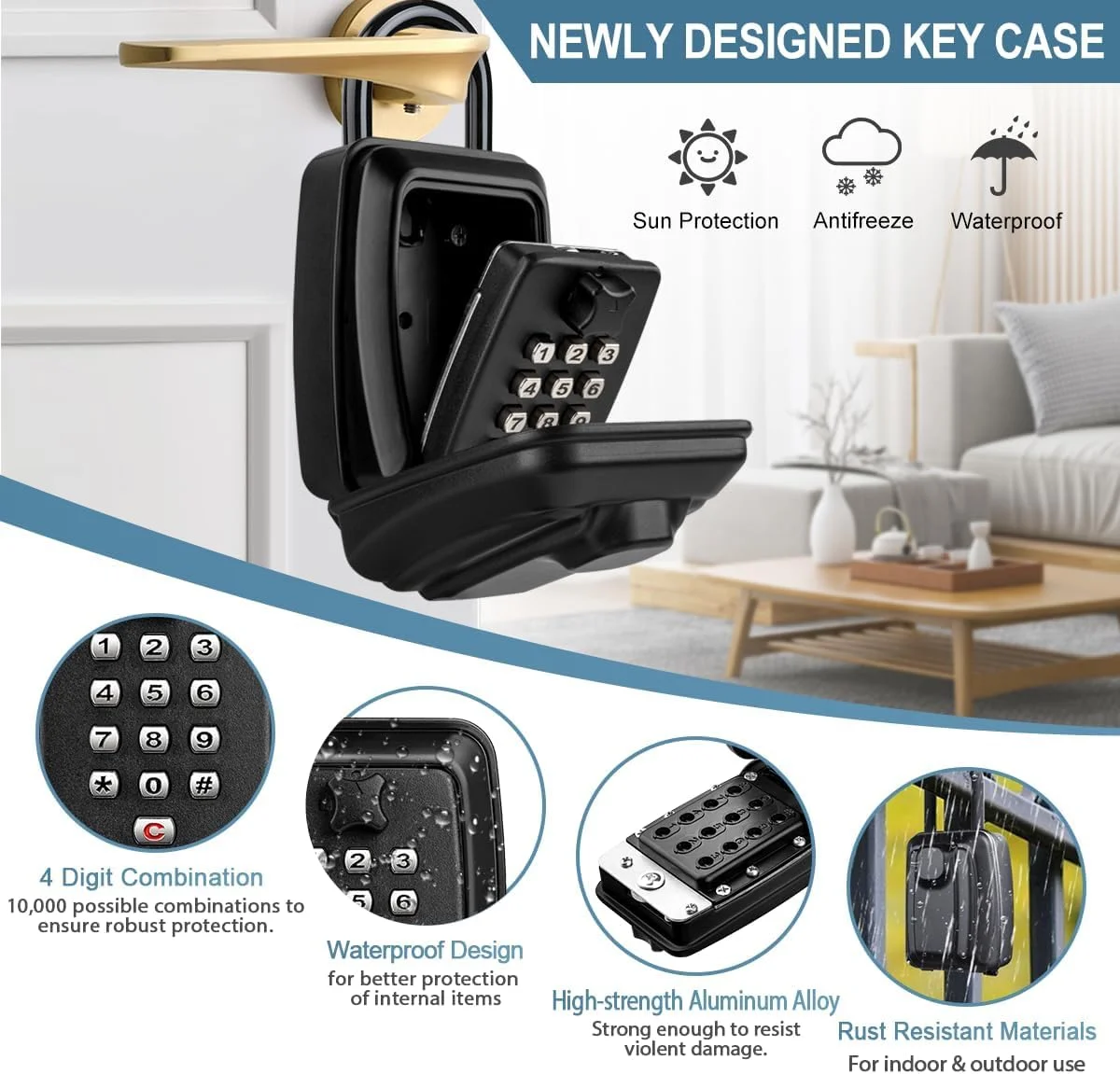 جعبه کلید قفل دار BIGTHREE با قفل ترکیبی، صندوق امانات کلید بیرونی با رمز عبور 12 رقمی، جعبه قفل بزرگ ذخیره کلید سنگین، قفل کلید ضد آب برای خانه، دفتر، گاراژ، مدرسه (مشکی)