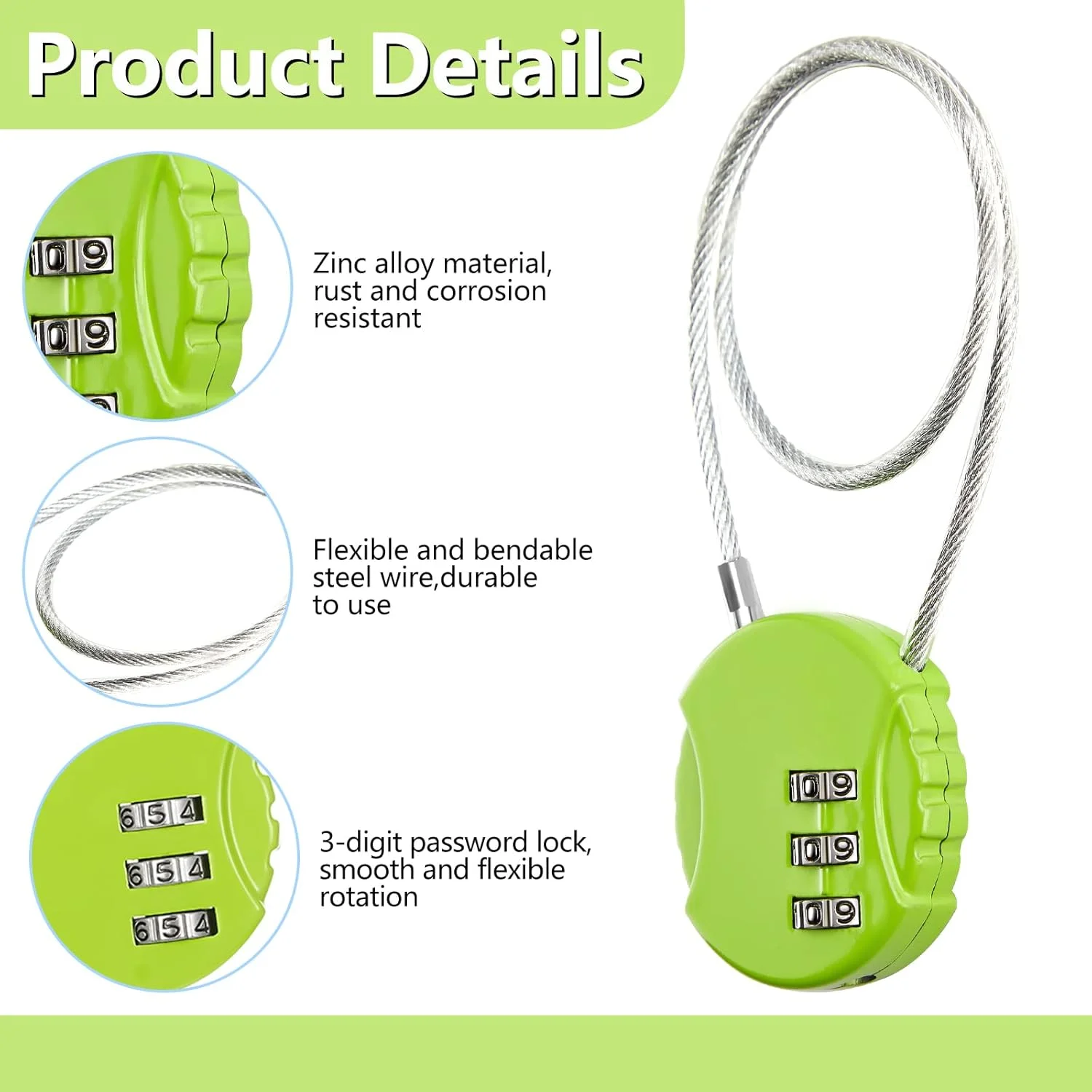 قفل ترکیبی 3 رقمی، ضد آب، مناسب فضای باز، قفل کوچک برای کمد باشگاه، قفل چمدان کوچک، قفل قابل تنظیم برای دروازه، جعبه ابزار، چرخ دستی، 6 رنگ (12 عددی)