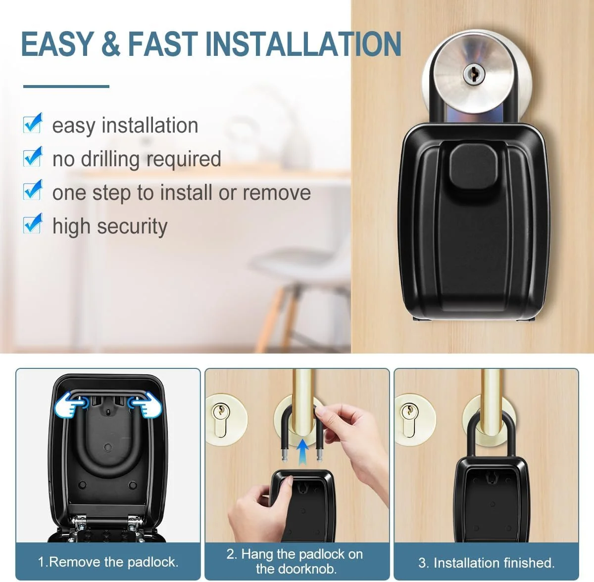 جعبه کلید قفل دار BIGTHREE با قفل ترکیبی، صندوق امانات کلید بیرونی با رمز عبور 12 رقمی، جعبه قفل بزرگ ذخیره کلید سنگین، قفل کلید ضد آب برای خانه، دفتر، گاراژ، مدرسه (مشکی)