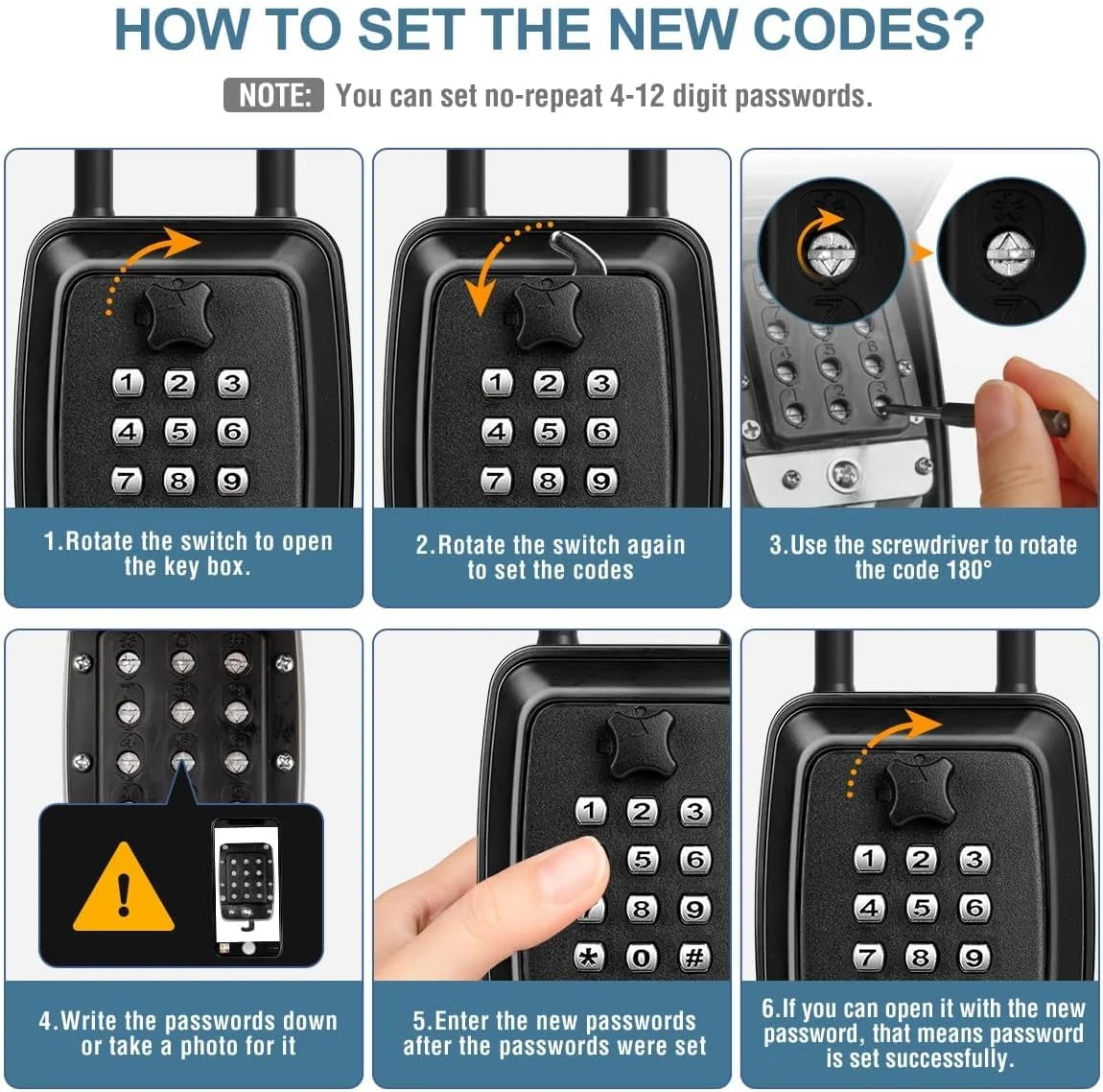 جعبه کلید قفل دار BIGTHREE با قفل ترکیبی، صندوق امانات کلید بیرونی با رمز عبور 12 رقمی، جعبه قفل بزرگ ذخیره کلید سنگین، قفل کلید ضد آب برای خانه، دفتر، گاراژ، مدرسه (مشکی)