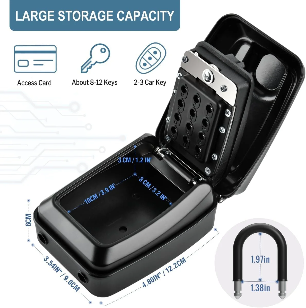 جعبه کلید قفل دار BIGTHREE با قفل ترکیبی، صندوق امانات کلید بیرونی با رمز عبور 12 رقمی، جعبه قفل بزرگ ذخیره کلید سنگین، قفل کلید ضد آب برای خانه، دفتر، گاراژ، مدرسه (مشکی)