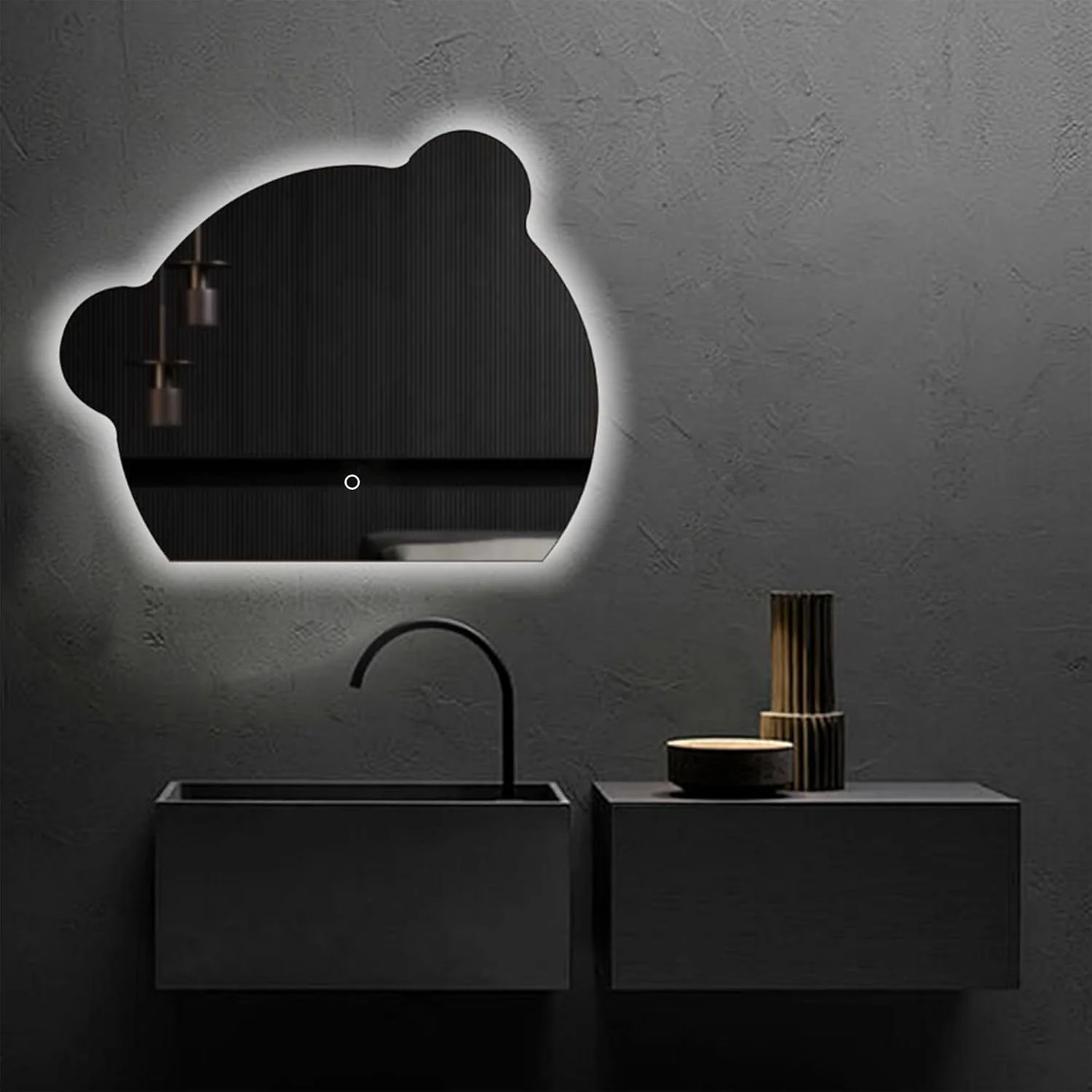 آینه دیواری خرسی بامزه VPARTY، آینه روشویی چند منظوره دیواری حمام با چراغ های LED، نور LED سه رنگ قابل تنظیم، آینه تزئینی برای خانه (80x60 سانتی متر)