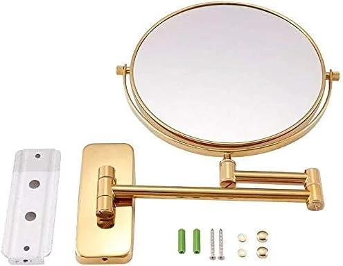آینه های دیواری، آینه آرایشی طلایی 8 اینچی، آینه اصلاح تاشو و چرخشی 360 درجه حمام (رنگ: 5X) (7X)