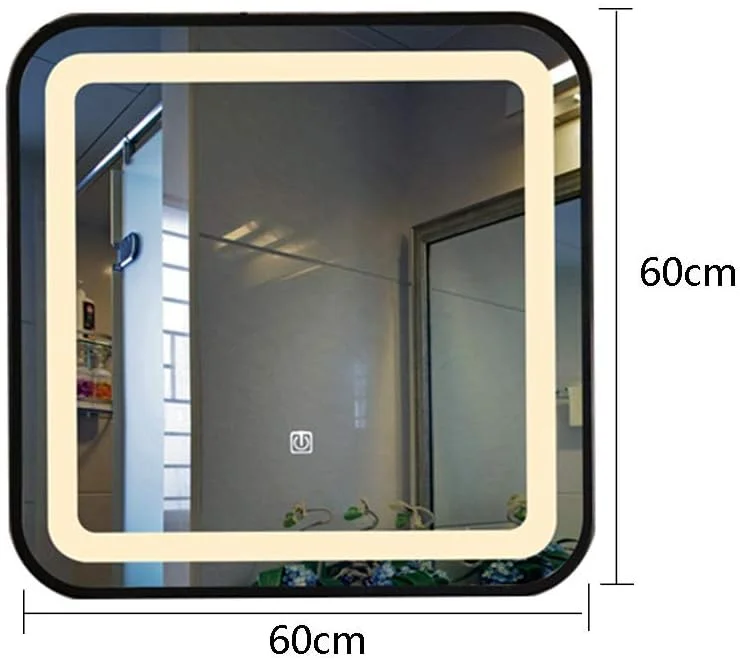 آینه دیواری برای حمام، آینه 410MM * 530MM دیواری آهنی مناسب حمام، هتل، منزل، توالت، آینه آرایشی تزئینی حمام با نور + کلید لمسی