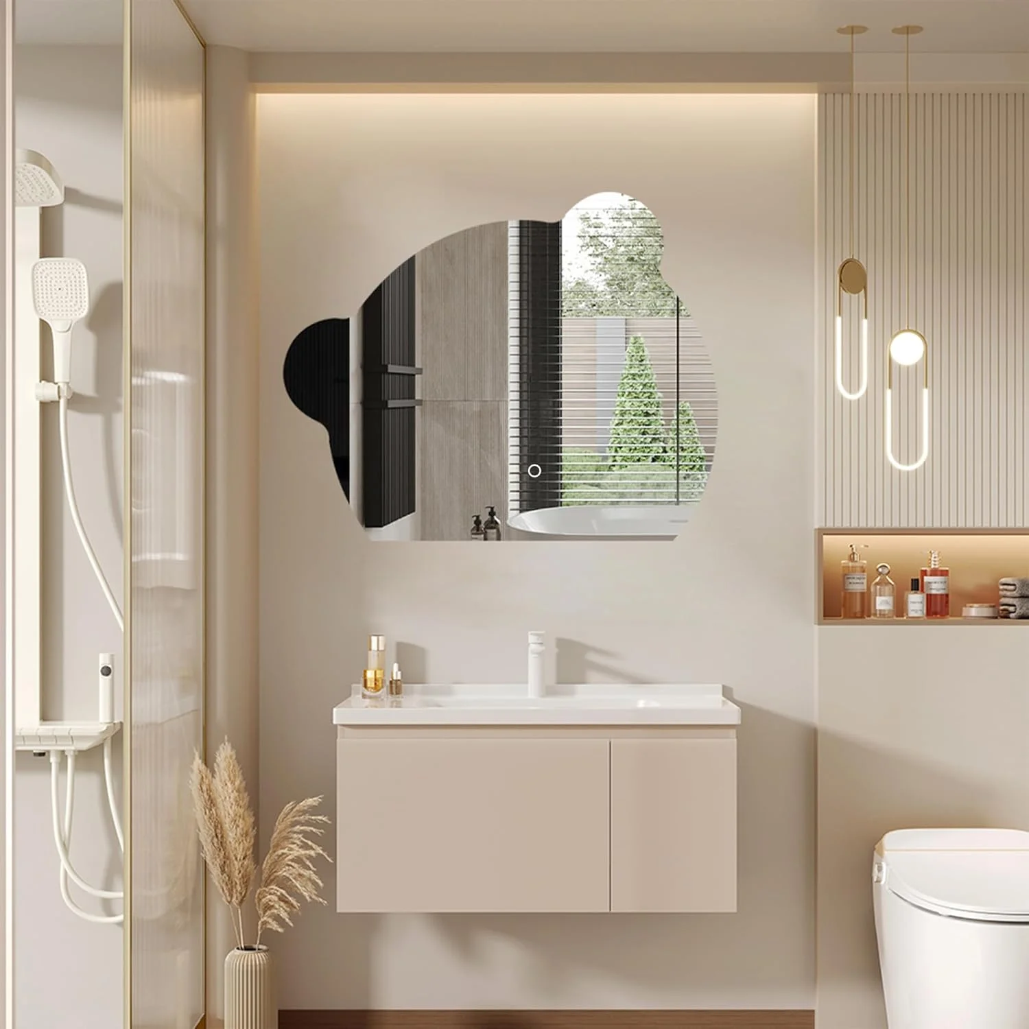 آینه دیواری خرسی بامزه VPARTY، آینه روشویی چند منظوره دیواری حمام با چراغ های LED، نور LED سه رنگ قابل تنظیم، آینه تزئینی برای خانه (80x60 سانتی متر)