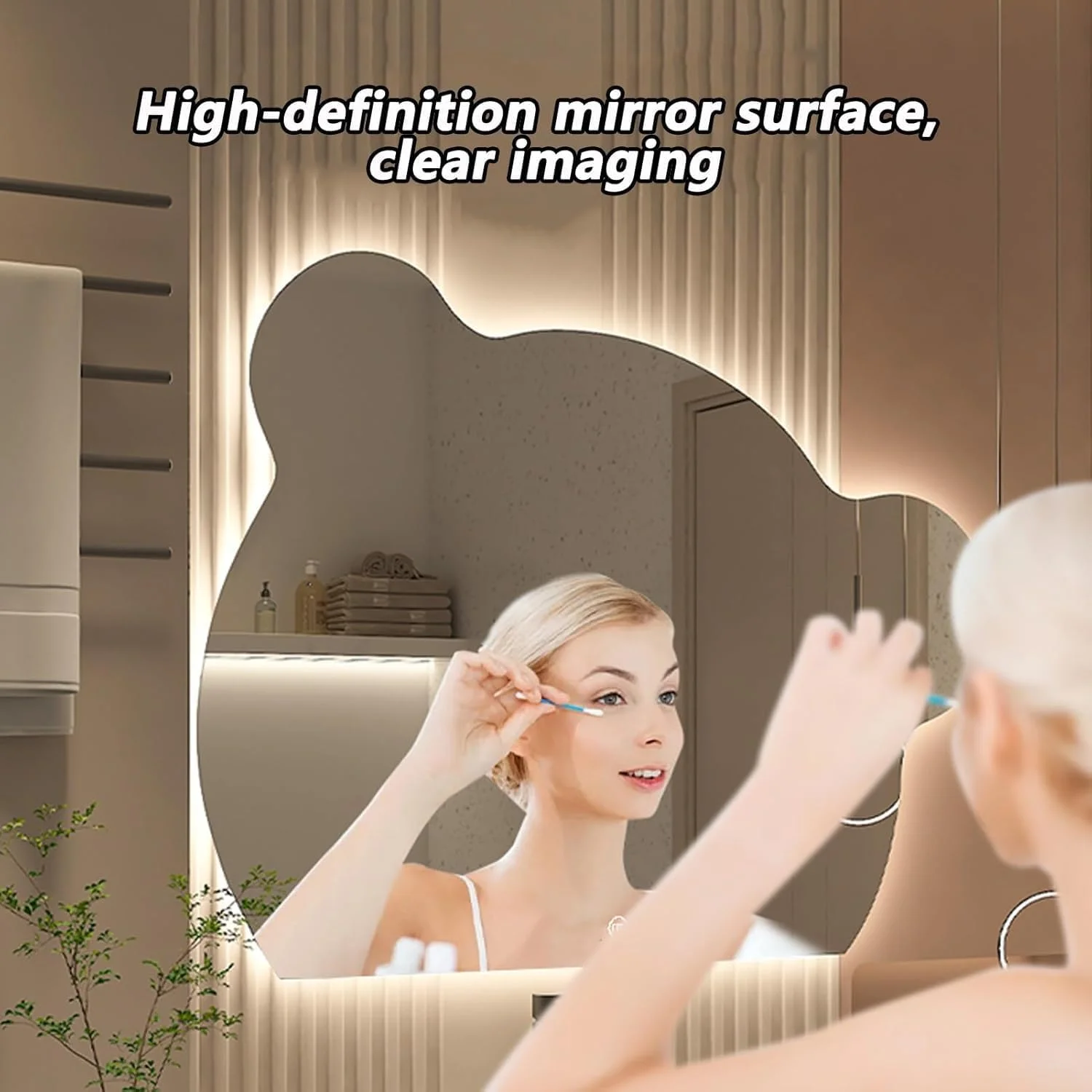 آینه دیواری خرسی بامزه VPARTY، آینه روشویی چند منظوره دیواری حمام با چراغ های LED، نور LED سه رنگ قابل تنظیم، آینه تزئینی برای خانه (80x60 سانتی متر)