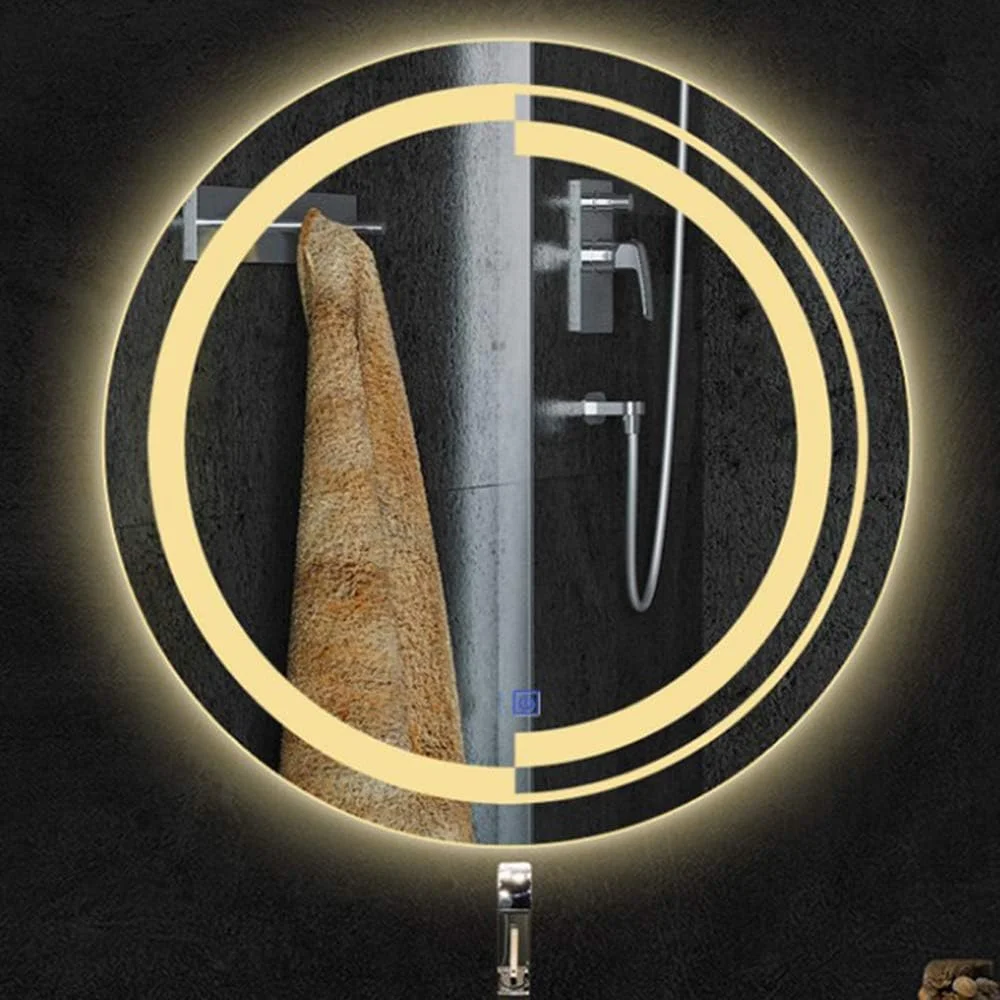 آینه دیواری برای حمام، آینه هوشمند گرد لمسی با نور پس زمینه آینه دیواری برای حمام، آینه هوشمند گرد لمسی با نور پس زمینه