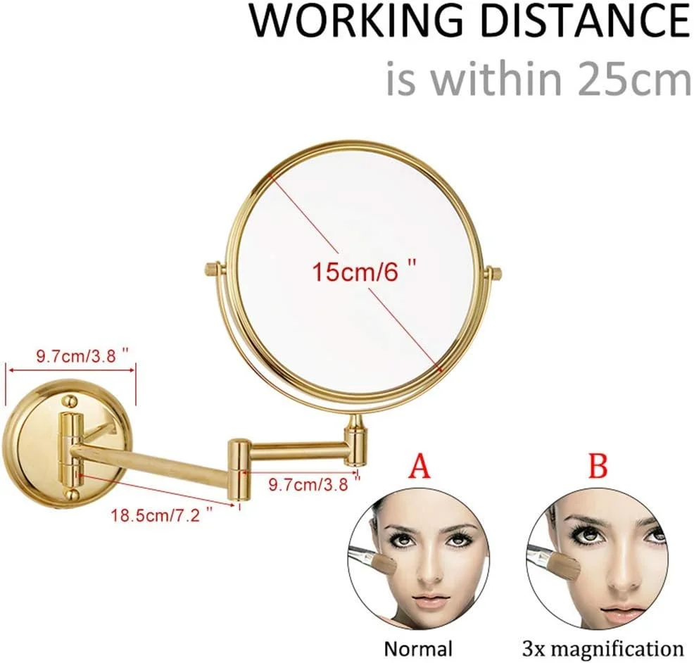 آینه آرایشی دیواری بزرگنمایی دار، مقاوم، قابل تنظیم، آینه آرایشی حمام، آینه اصلاح (بزرگنمایی 3 برابر)