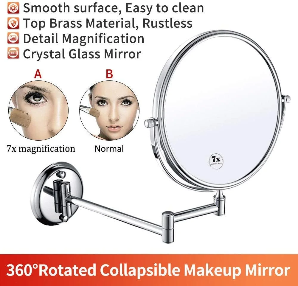 آینه آرایشی دیواری بزرگنمایی کننده، محکم، قابل تنظیم، آینه اصلاح صورت، آینه های روشویی حمام (رنگ: 10x، اندازه: 8 اینچ) (7X 6 اینچ)