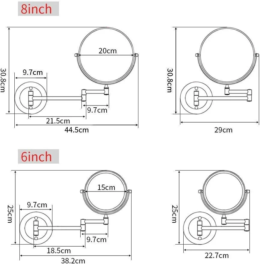 آینه آرایشی دیواری بزرگنمایی کننده، محکم، قابل تنظیم، آینه اصلاح، آینه آرایشی حمام (رنگ: 7X، اندازه: 6 اینچ) (3X 8 اینچ)