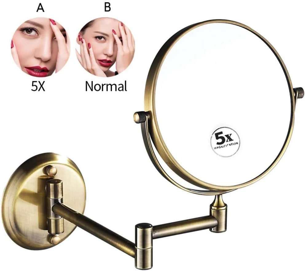 آینه آرایشی دیواری بزرگنمایی دار با قابلیت تنظیم و چرخش، مناسب برای آرایش، اصلاح و استفاده در حمام (بزرگنمایی 5 برابر)
