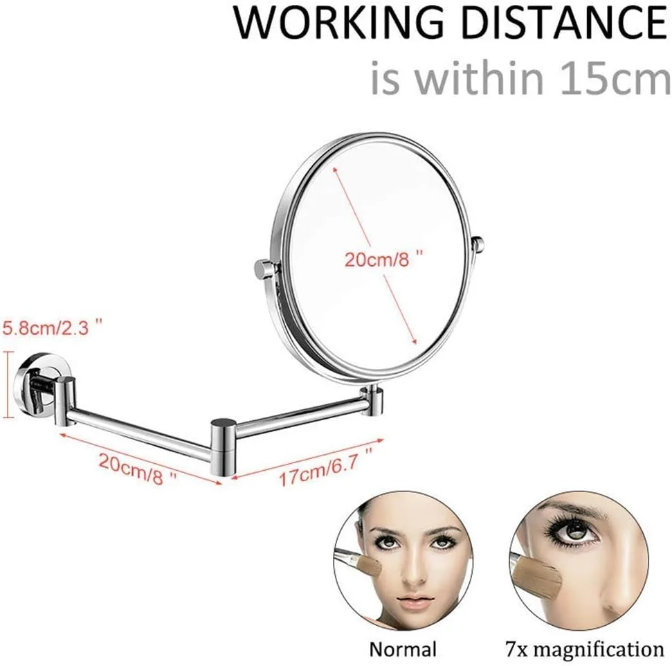 آینه آرایشی دیواری بزرگنمایی کننده، محکم، قابل تنظیم، آینه اصلاح صورت، آینه های روشویی حمام (رنگ: 5x) (7x)