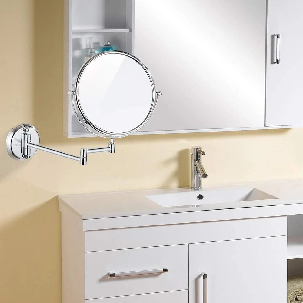 آینه آرایشی دیواری بزرگنمایی کننده، محکم، قابل تنظیم، آینه اصلاح صورت، آینه های روشویی حمام (رنگ: 10x، اندازه: 8 اینچ) (7X 6 اینچ)