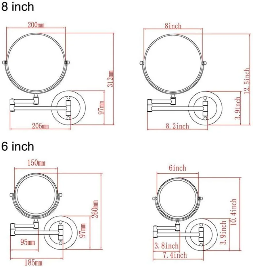 آینه آرایشی دیواری بزرگنمایی دار با قابلیت تنظیم و چرخش، مناسب برای آرایش، اصلاح و استفاده در حمام (بزرگنمایی 5 برابر)