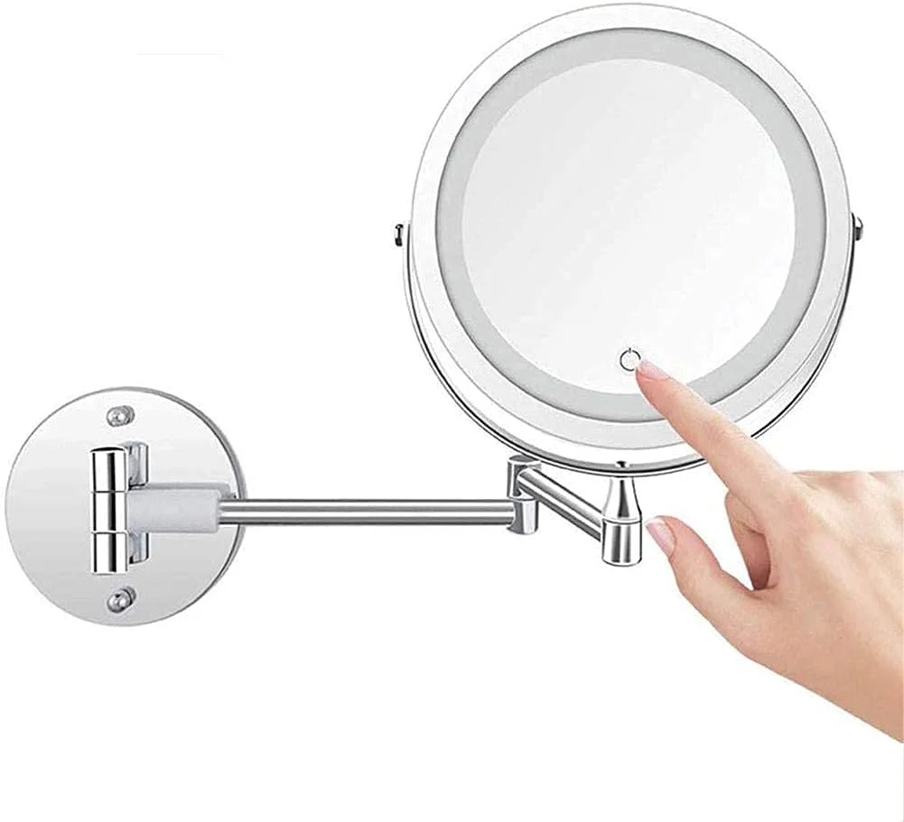 آینه آرایشی دیواری با بزرگنمایی، آینه های دو طرفه چرخان 1X/10X برای حمام با کابل USB