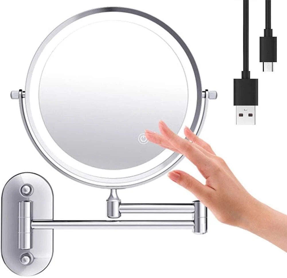 آینه آرایشی دیواری با بزرگنمایی 5X، آینه حمام تاشو دو طرفه، چرخش 360 درجه