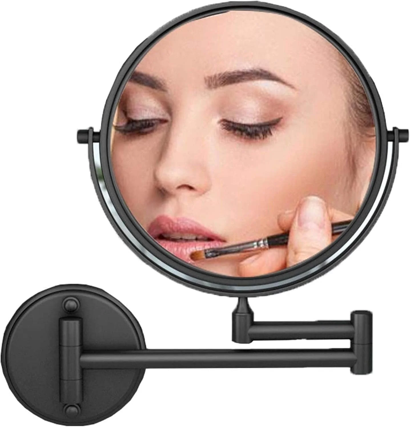 آینه آرایشی دیواری با بزرگنمایی 3 برابر، آینه دو طرفه با قابلیت چرخش 360 درجه و بازویی تاشو، آینه گرد حمام