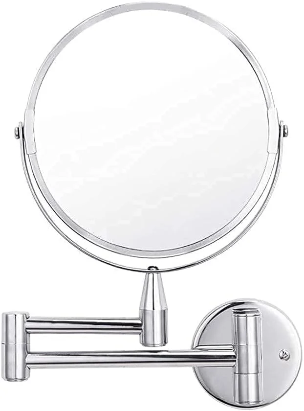 آینه آرایشی دیواری دو طرفه 7 اینچی با بزرگنمایی 1X/5X، آینه حمام گرد قابل تنظیم برای زیبایی و آرایش آینه آرایشی دیواری دو طرفه 7 اینچی با بزرگنمایی 1X/5X، آینه حمام گرد قابل تنظیم برای زیبایی و آرایش