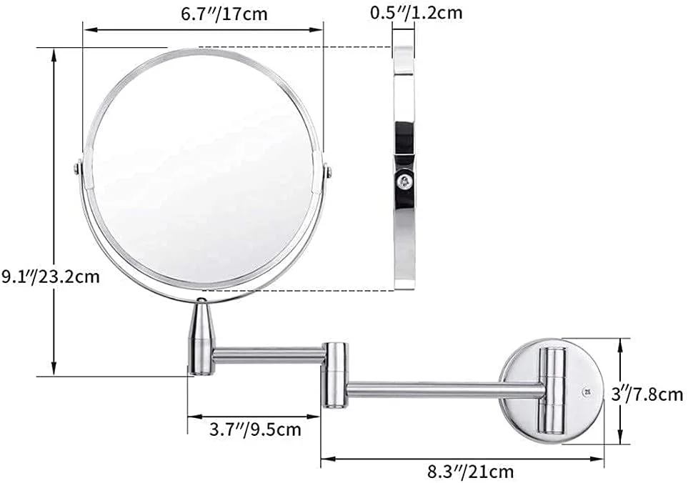 آینه آرایشی دیواری دو طرفه 7 اینچی با بزرگنمایی 1X/5X، آینه حمام گرد قابل تنظیم برای زیبایی و آرایش آینه آرایشی دیواری دو طرفه 7 اینچی با بزرگنمایی 1X/5X، آینه حمام گرد قابل تنظیم برای زیبایی و آرایش