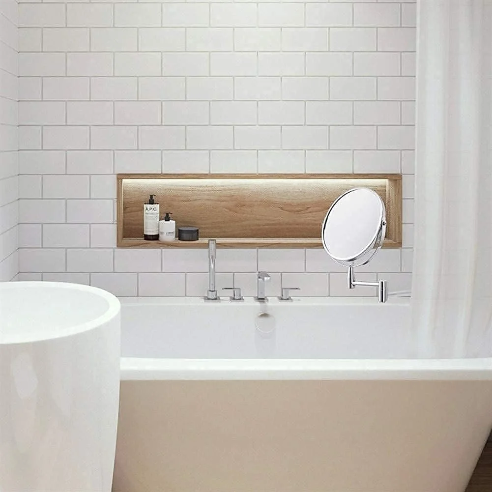 آینه آرایشی دیواری دو طرفه 7 اینچی با بزرگنمایی 1X/5X، آینه حمام گرد قابل تنظیم برای زیبایی و آرایش آینه آرایشی دیواری دو طرفه 7 اینچی با بزرگنمایی 1X/5X، آینه حمام گرد قابل تنظیم برای زیبایی و آرایش