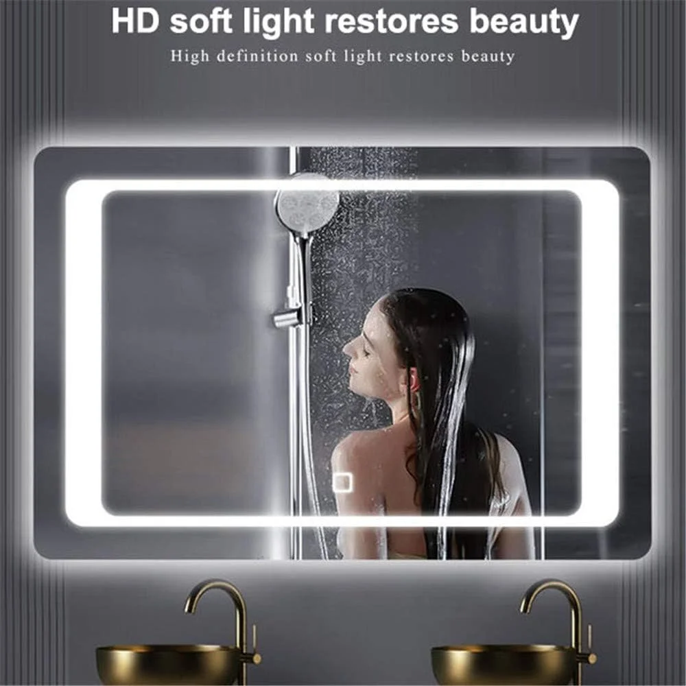 آینه آرایشی دیواری، آینه حمام روشنایی LED، ضد مه، لومن بالا، ضد آب IP 44، دکمه لمسی هوشمند، نور سفید، 70×90 سانتی متر آینه آرایشی دیواری، آینه حمام روشنایی LED، ضد مه، لومن بالا، ضد آب IP 44، دکمه لمسی هوشمند، نور سفید، 70×90 سانتی متر