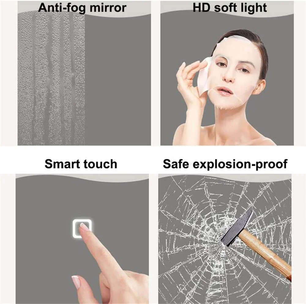 آینه آرایشی دیواری، آینه حمام روشنایی LED، ضد مه، لومن بالا، ضد آب IP 44، دکمه لمسی هوشمند، نور سفید، 70×90 سانتی متر آینه آرایشی دیواری، آینه حمام روشنایی LED، ضد مه، لومن بالا، ضد آب IP 44، دکمه لمسی هوشمند، نور سفید، 70×90 سانتی متر