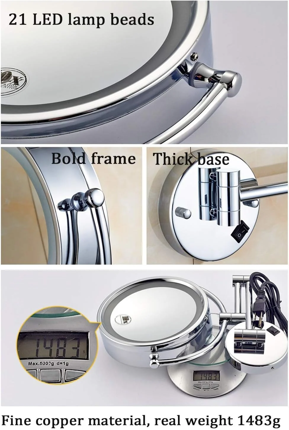 آینه آرایشی دیواری تاشو دو طرفه مناسب حمام و اصلاح با قابلیت چرخش 360 درجه و بازویی (رنگ: C، اندازه: 7X) (C 5X) آینه آرایشی دیواری تاشو دو طرفه مناسب حمام و اصلاح با قابلیت چرخش 360 درجه و بازویی (رنگ: C، اندازه: 7X) (C 5X)