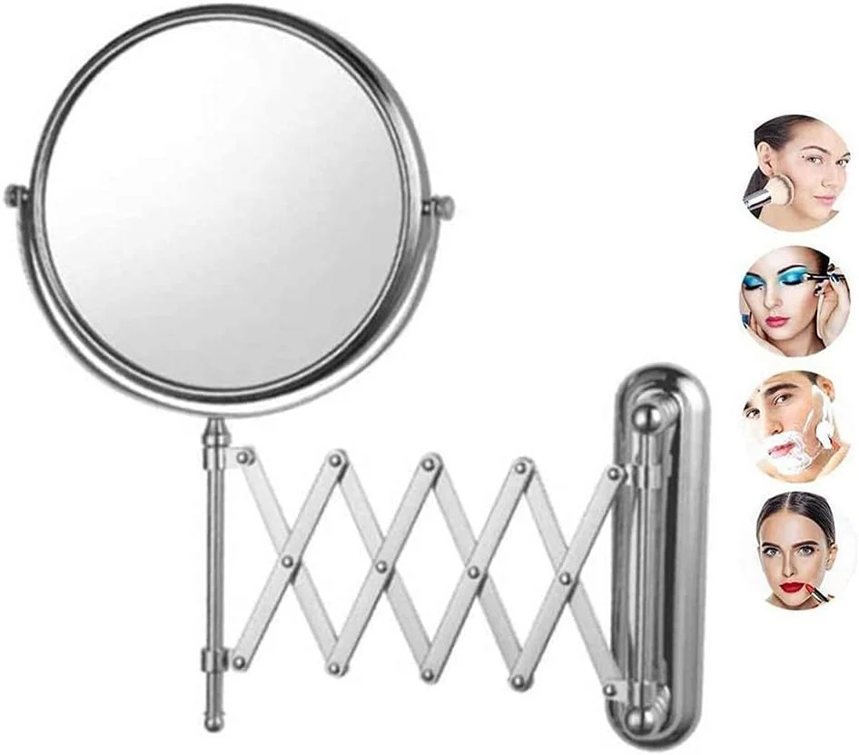 آینه آرایشی دیواری، آینه دو طرفه، آینه حمام تلسکوپی با قابلیت چرخش 360 درجه (بزرگنمایی 3 برابر) آینه آرایشی دیواری، آینه دو طرفه، آینه حمام تلسکوپی با قابلیت چرخش 360 درجه (بزرگنمایی 3 برابر)