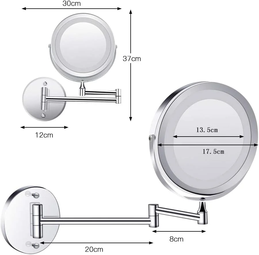 آینه آرایشی دیواری، آینه حمام با نور LED، آینه آرایشی بزرگنمایی 1X/5X، شارژ USB، لمسی و دیمر دار آینه آرایشی دیواری، آینه حمام با نور LED، آینه آرایشی بزرگنمایی 1X/5X، شارژ USB، لمسی و دیمر دار