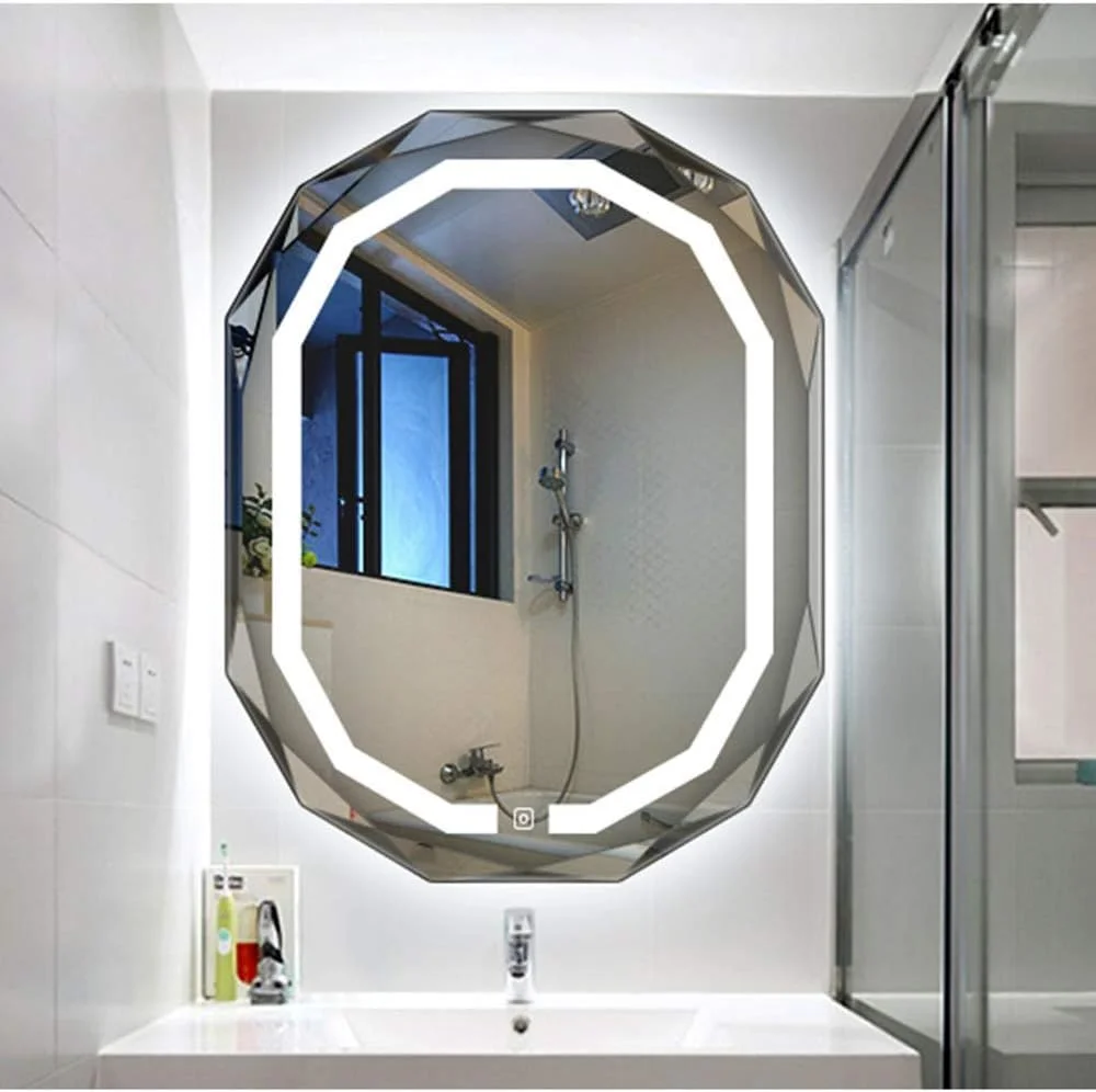 آینه دیواری برای حمام، آینه بی قاب بیضی شکل 600MM * 800MM مناسب توالت و آویز دیواری، دکوراسیون ضد بخار هوشمند با نور آینه دیواری برای حمام، آینه بی قاب بیضی شکل 600MM * 800MM مناسب توالت و آویز دیواری، دکوراسیون ضد بخار هوشمند با نور