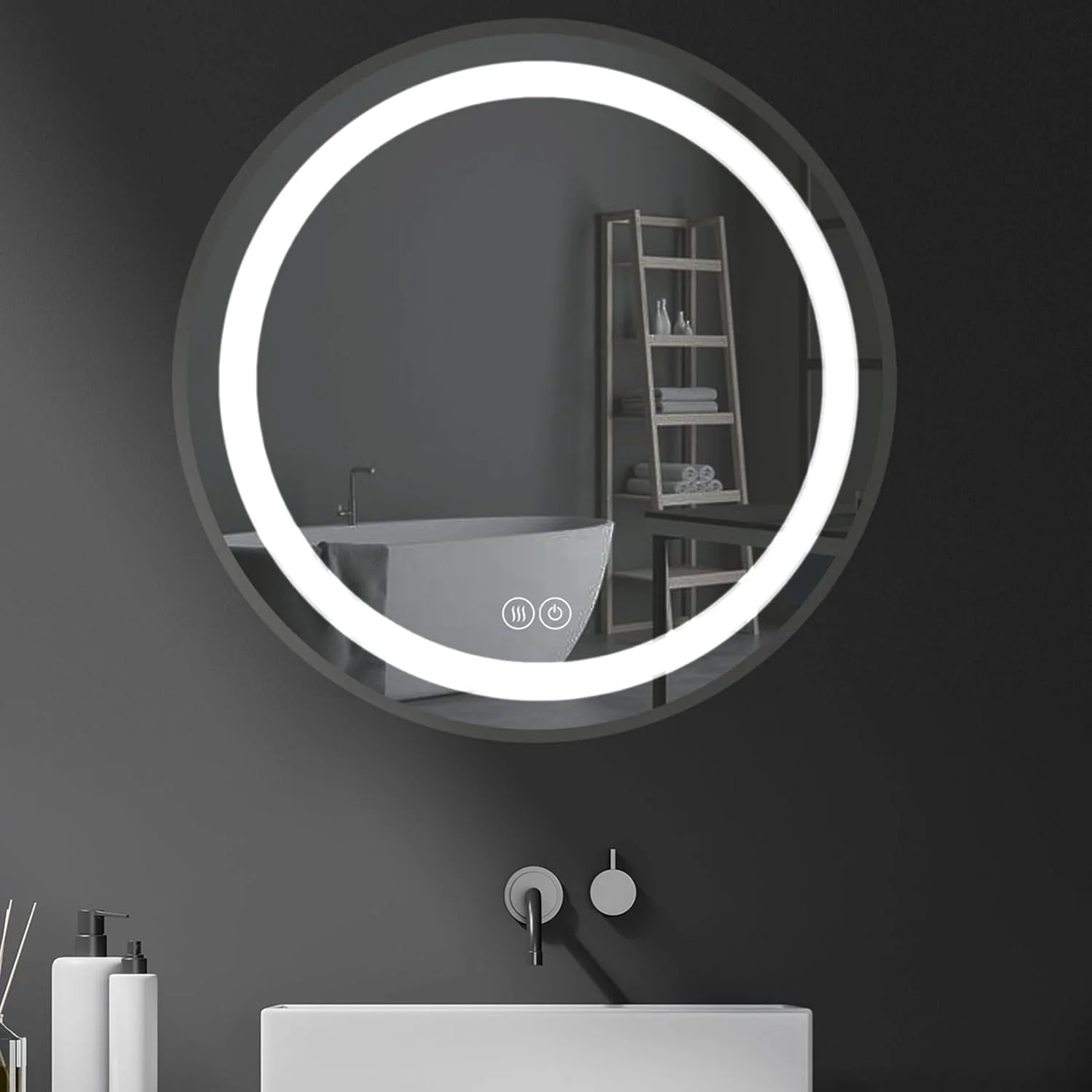 کابینت آینه ای گرد دیواری حمام با نور، جعبه آینه استیل ضد زنگ مناسب منزل و بالای توالت (53x15x53 سانتی متر) کابینت آینه ای گرد دیواری حمام با نور، جعبه آینه استیل ضد زنگ مناسب منزل و بالای توالت (53x15x53 سانتی متر)