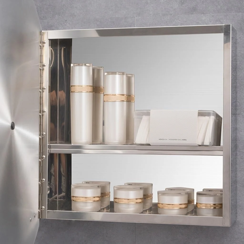 کابینت آینه ای گرد دیواری حمام با نور، جعبه آینه استیل ضد زنگ مناسب منزل و بالای توالت (53x15x53 سانتی متر) کابینت آینه ای گرد دیواری حمام با نور، جعبه آینه استیل ضد زنگ مناسب منزل و بالای توالت (53x15x53 سانتی متر)