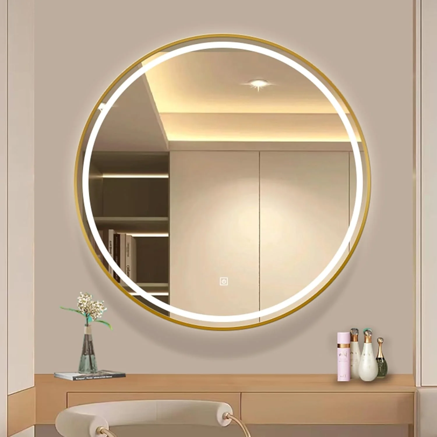 آینه گرد دیواری، آینه حمام LED، آینه با قاب آلیاژ آلومینیوم، 3 رنگ نور آینه روشویی روشن، آینه تک لمسی، دیمر دار (اندازه: 70 سانتی متر) آینه گرد دیواری، آینه حمام LED، آینه با قاب آلیاژ آلومینیوم، 3 رنگ نور آینه روشویی روشن، آینه تک لمسی، دیمر دار (اندازه: 70 سانتی متر)