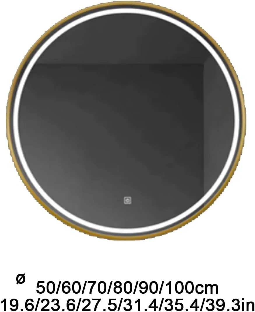 آینه گرد دیواری، آینه حمام LED، آینه با قاب آلیاژ آلومینیوم، 3 رنگ نور آینه روشویی روشن، آینه تک لمسی، دیمر دار (اندازه: 70 سانتی متر)