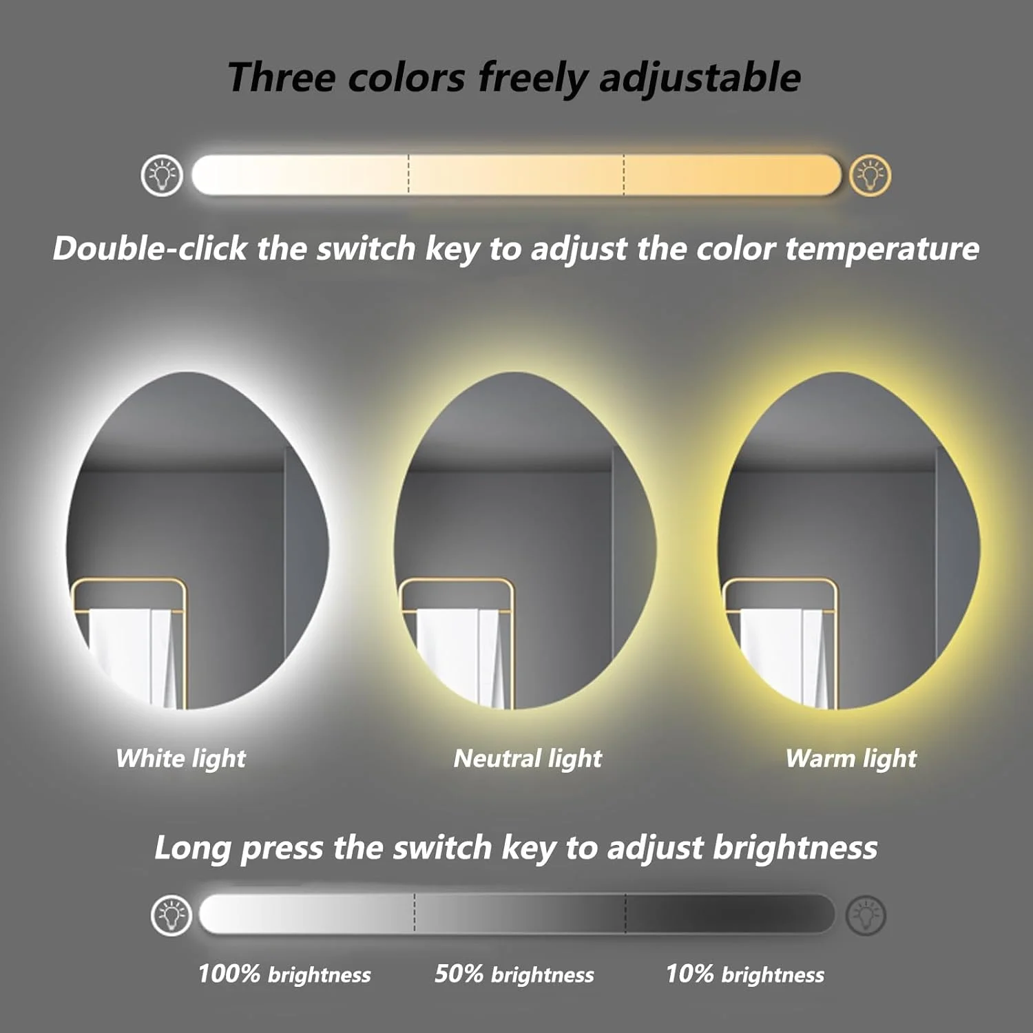 آینه آرایشی دیواری، آینه حمام با نور LED و ضد بخار، آینه دیواری با حسگر لمسی، بدون قاب و ضد مه، 3 حالت نور (رنگ: B، اندازه: 75 * 100 سانتی متر) آینه آرایشی دیواری، آینه حمام با نور LED و ضد بخار، آینه دیواری با حسگر لمسی، بدون قاب و ضد مه، 3 حالت نور (رنگ: B، اندازه: 75 * 100 سانتی متر)