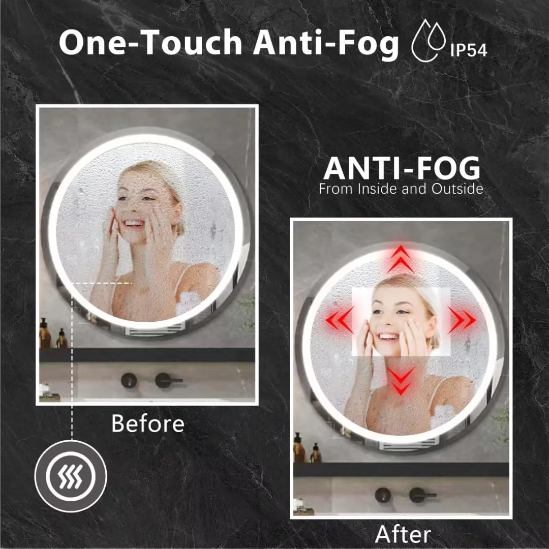 Moonee Round led Bathroom Mirror,32 Inch Front Lighted Smart Mirror Bathroom,3 Color Circle led Light Mirror,Round Bathroom Mirrors Wall Mounted,Anti-Fog,Framless,Dimmable,CRI90+,IP54 Waterproof Moonee Round led Bathroom Mirror,32 Inch Front Lighted Smart Mirror Bathroom,3 Color Circle led Light Mirror,Round Bathroom Mirrors Wall Mounted,Anti-Fog,Framless,Dimmable,CRI90+,IP54 Waterproof
