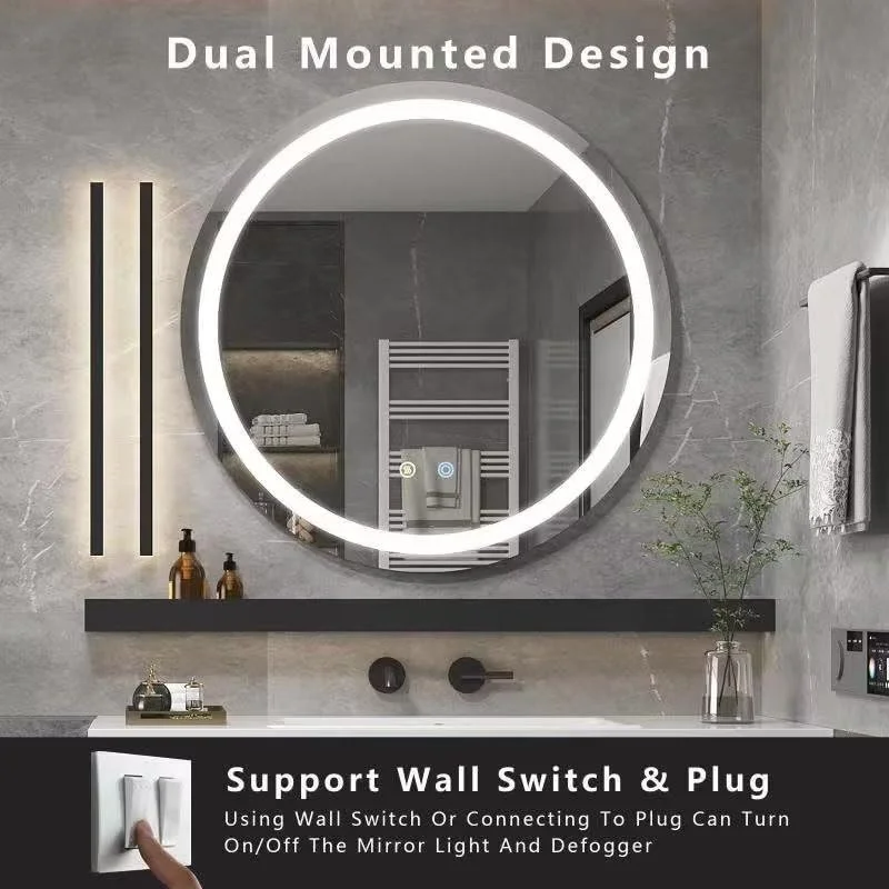 Moonee Round led Bathroom Mirror,32 Inch Front Lighted Smart Mirror Bathroom,3 Color Circle led Light Mirror,Round Bathroom Mirrors Wall Mounted,Anti-Fog,Framless,Dimmable,CRI90+,IP54 Waterproof Moonee Round led Bathroom Mirror,32 Inch Front Lighted Smart Mirror Bathroom,3 Color Circle led Light Mirror,Round Bathroom Mirrors Wall Mounted,Anti-Fog,Framless,Dimmable,CRI90+,IP54 Waterproof