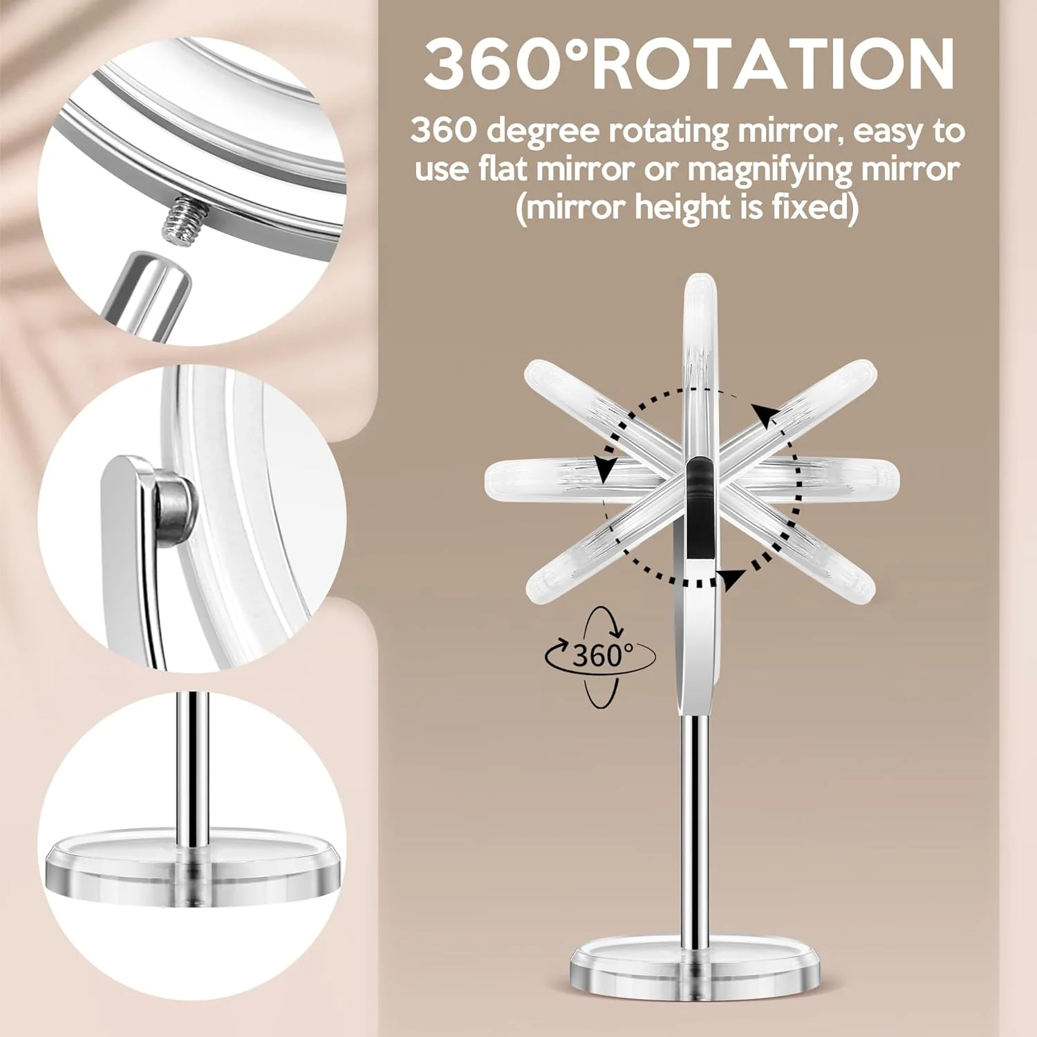 آینه بزرگنمایی موموکوبا 30x، آینه آرایشی دو طرفه 1x و 30x، آینه رومیزی، آینه آرایشی با بزرگنمایی با چرخش 360 درجه، آینه اصلاح صورت برای اتاق خواب و حمام