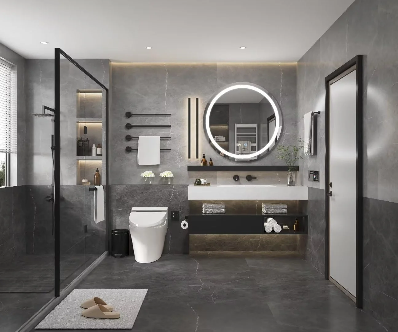 Moonee Round led Bathroom Mirror,32 Inch Front Lighted Smart Mirror Bathroom,3 Color Circle led Light Mirror,Round Bathroom Mirrors Wall Mounted,Anti-Fog,Framless,Dimmable,CRI90+,IP54 Waterproof Moonee Round led Bathroom Mirror,32 Inch Front Lighted Smart Mirror Bathroom,3 Color Circle led Light Mirror,Round Bathroom Mirrors Wall Mounted,Anti-Fog,Framless,Dimmable,CRI90+,IP54 Waterproof