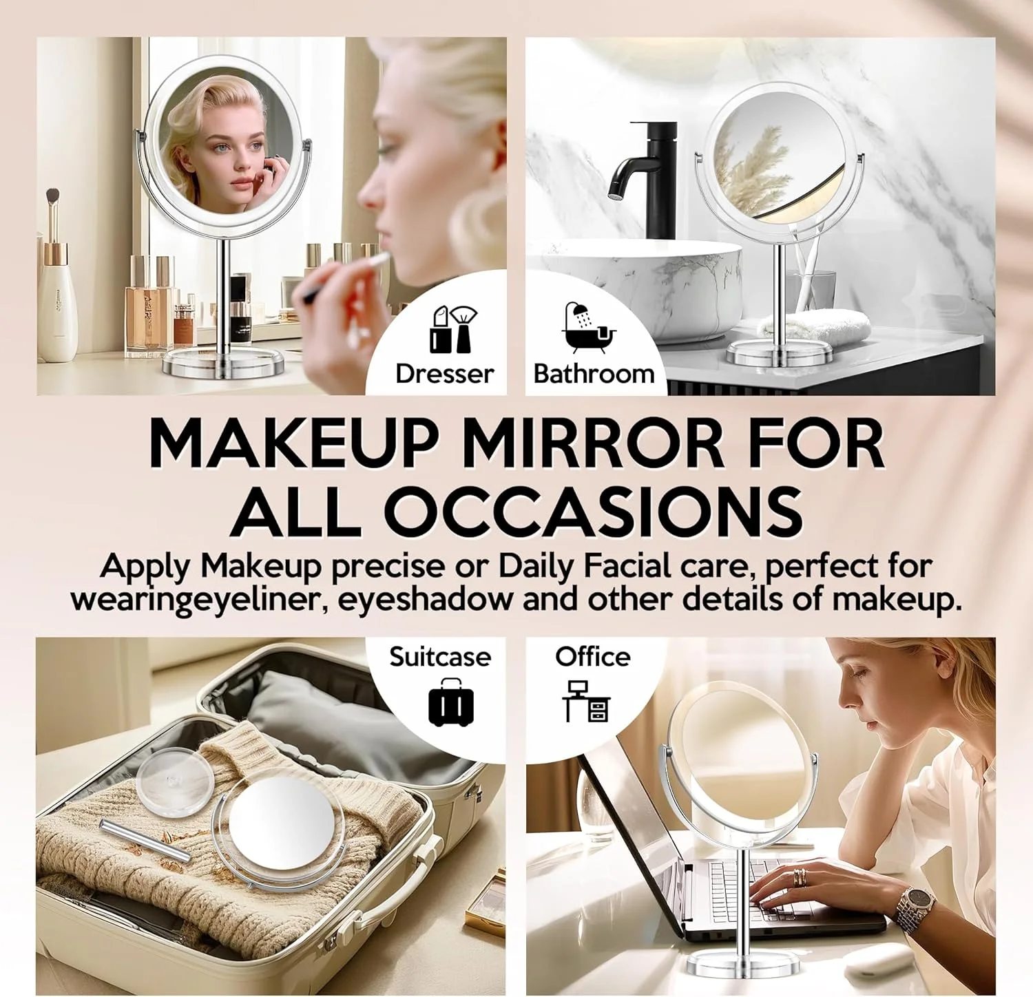آینه بزرگنمایی موموکوبا 30x، آینه آرایشی دو طرفه 1x و 30x، آینه رومیزی، آینه آرایشی با بزرگنمایی با چرخش 360 درجه، آینه اصلاح صورت برای اتاق خواب و حمام