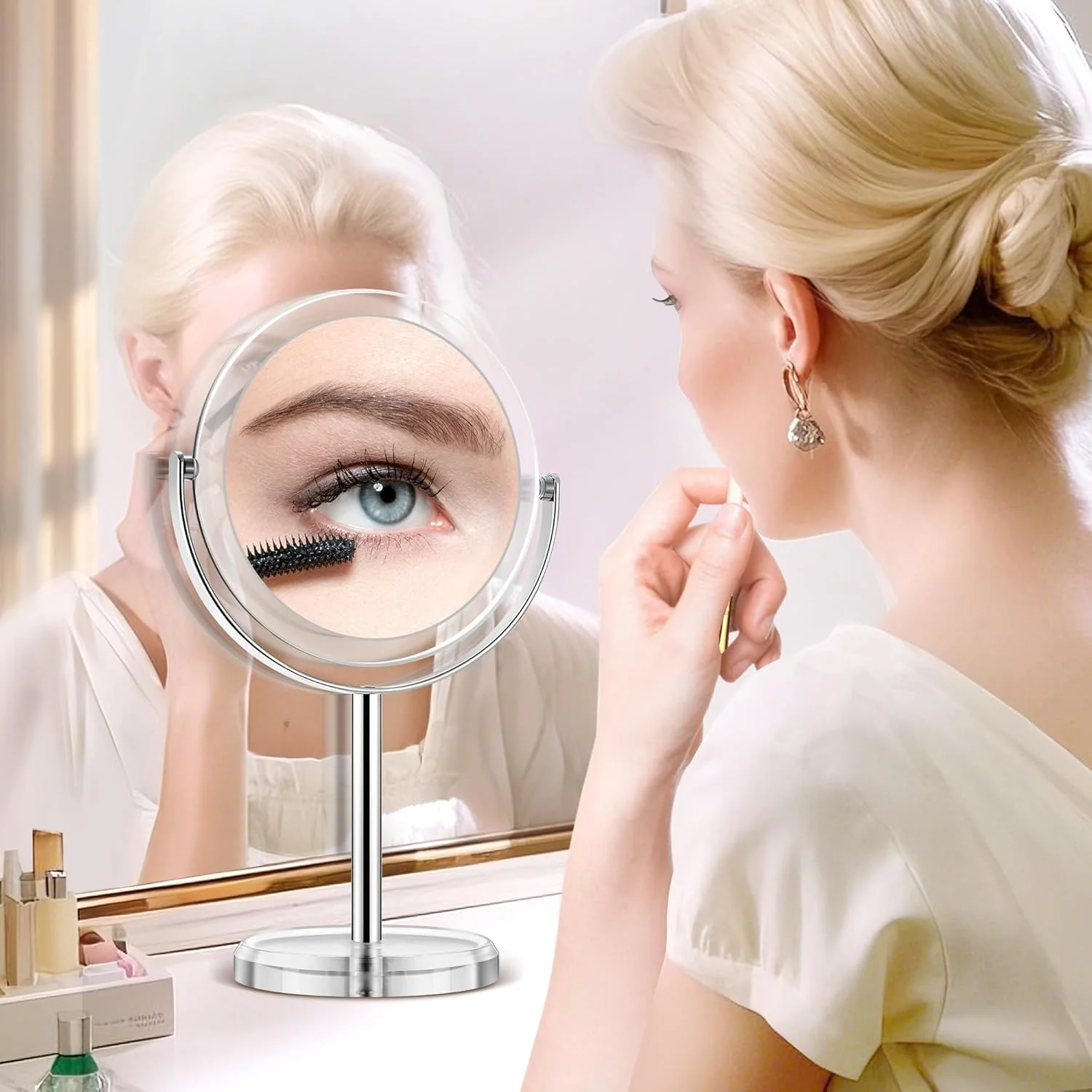 آینه بزرگنمایی موموکوبا 30x، آینه آرایشی دو طرفه 1x و 30x، آینه رومیزی، آینه آرایشی با بزرگنمایی با چرخش 360 درجه، آینه اصلاح صورت برای اتاق خواب و حمام