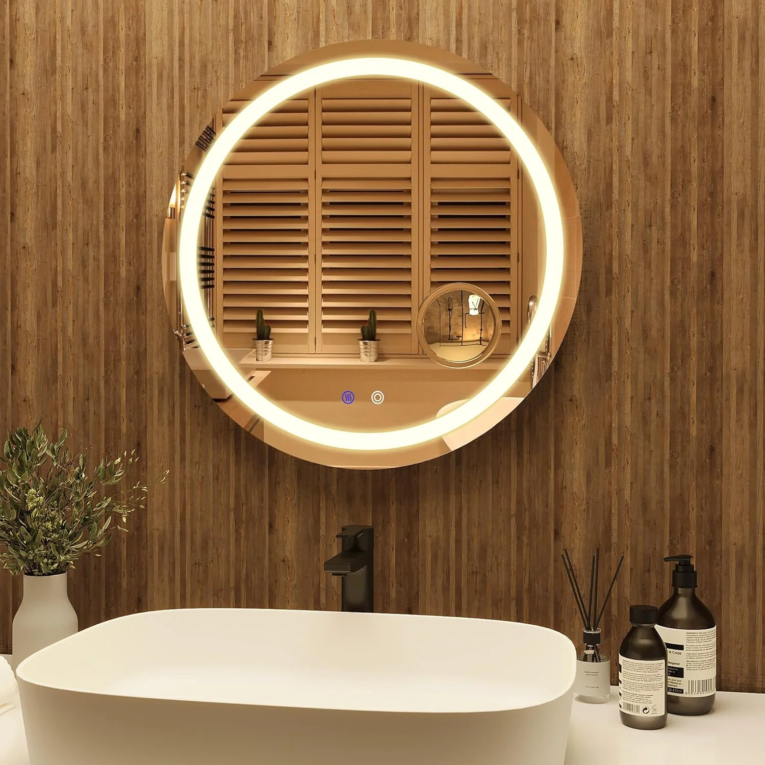 آینه گرد 600 میلیمتری موندیر مناسب حمام با چراغهای LED، آینه روشویی دیواری نورانی با قابلیت تنظیم 3 رنگ نور، ضد بخار و دارای ذرهبین 5x، مناسب برای حمام (3000 کلوین - 6500 کلوین) آینه گرد 600 میلیمتری موندیر مناسب حمام با چراغهای LED، آینه روشویی دیواری نورانی با قابلیت تنظیم 3 رنگ نور، ضد بخار و دارای ذرهبین 5x، مناسب برای حمام (3000 کلوین - 6500 کلوین)