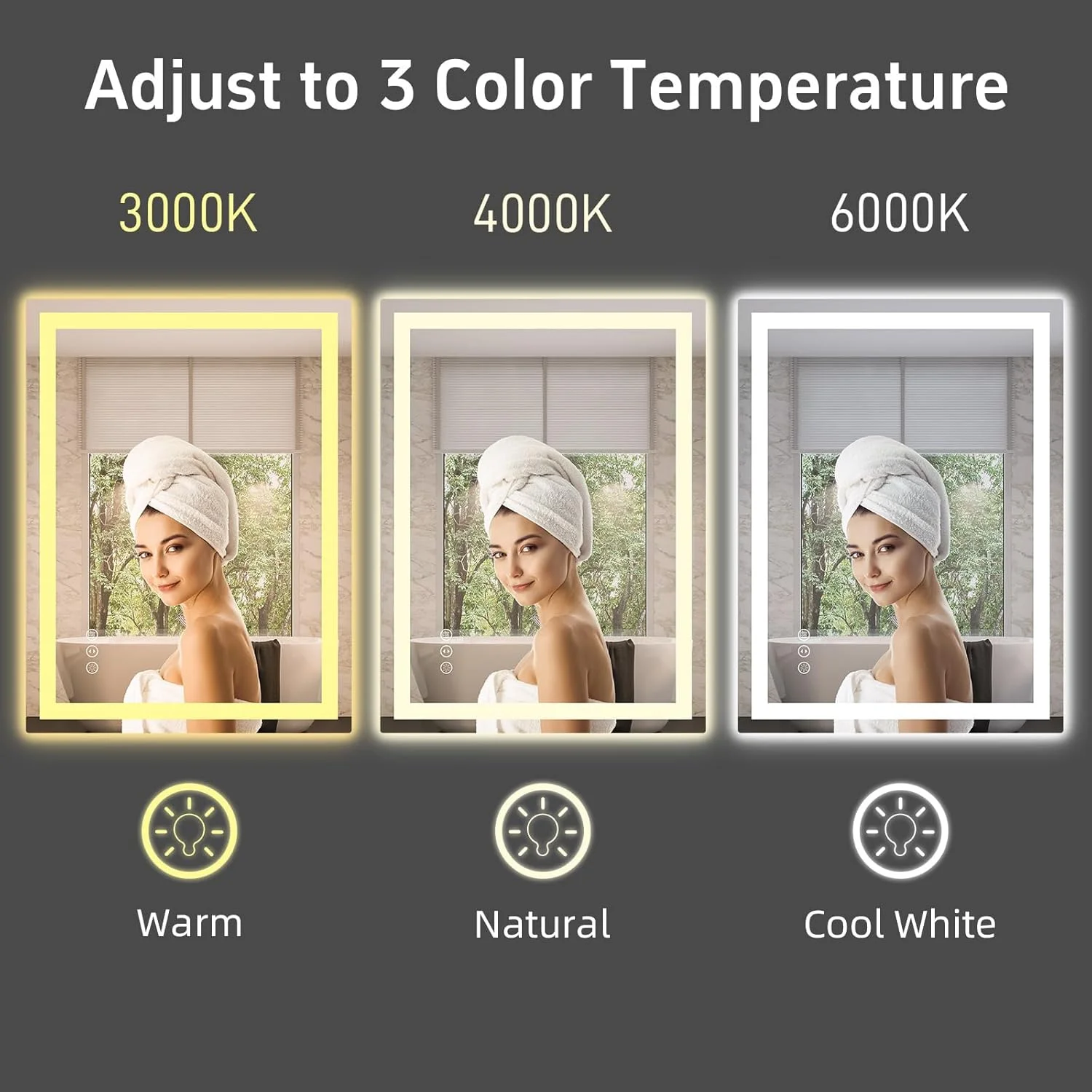 آینه حمام LED miskerm با ابعاد 81 در 61 سانتیمتر، دارای چراغ، ضد بخار، نور پسزمینه و نور جلو قابل تنظیم، آینه روشویی حمام چراغدار برای دیوار آینه حمام LED miskerm با ابعاد 81 در 61 سانتیمتر، دارای چراغ، ضد بخار، نور پسزمینه و نور جلو قابل تنظیم، آینه روشویی حمام چراغدار برای دیوار