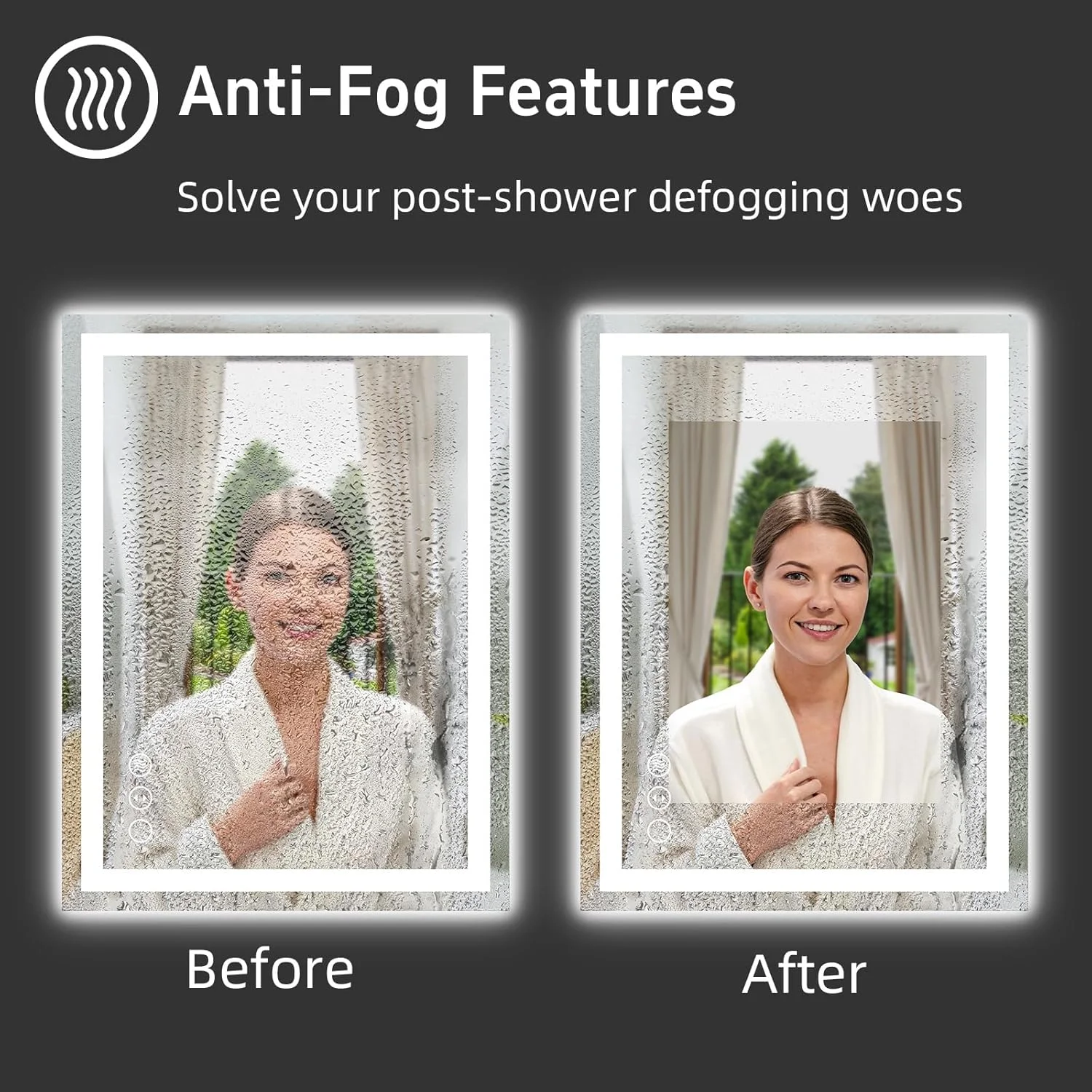 آینه حمام LED miskerm با ابعاد 81 در 61 سانتیمتر، دارای چراغ، ضد بخار، نور پسزمینه و نور جلو قابل تنظیم، آینه روشویی حمام چراغدار برای دیوار آینه حمام LED miskerm با ابعاد 81 در 61 سانتیمتر، دارای چراغ، ضد بخار، نور پسزمینه و نور جلو قابل تنظیم، آینه روشویی حمام چراغدار برای دیوار