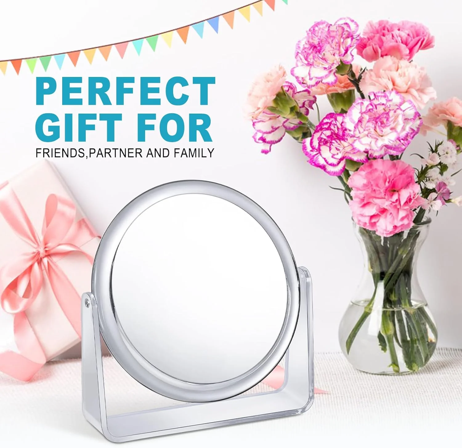 آینه آرایشی بزرگنمایی 15X MKUMIR برای میز، آینه دو طرفه 1X/15X، آینه رومیزی کوچک قابل حمل برای لوازم آرایشی