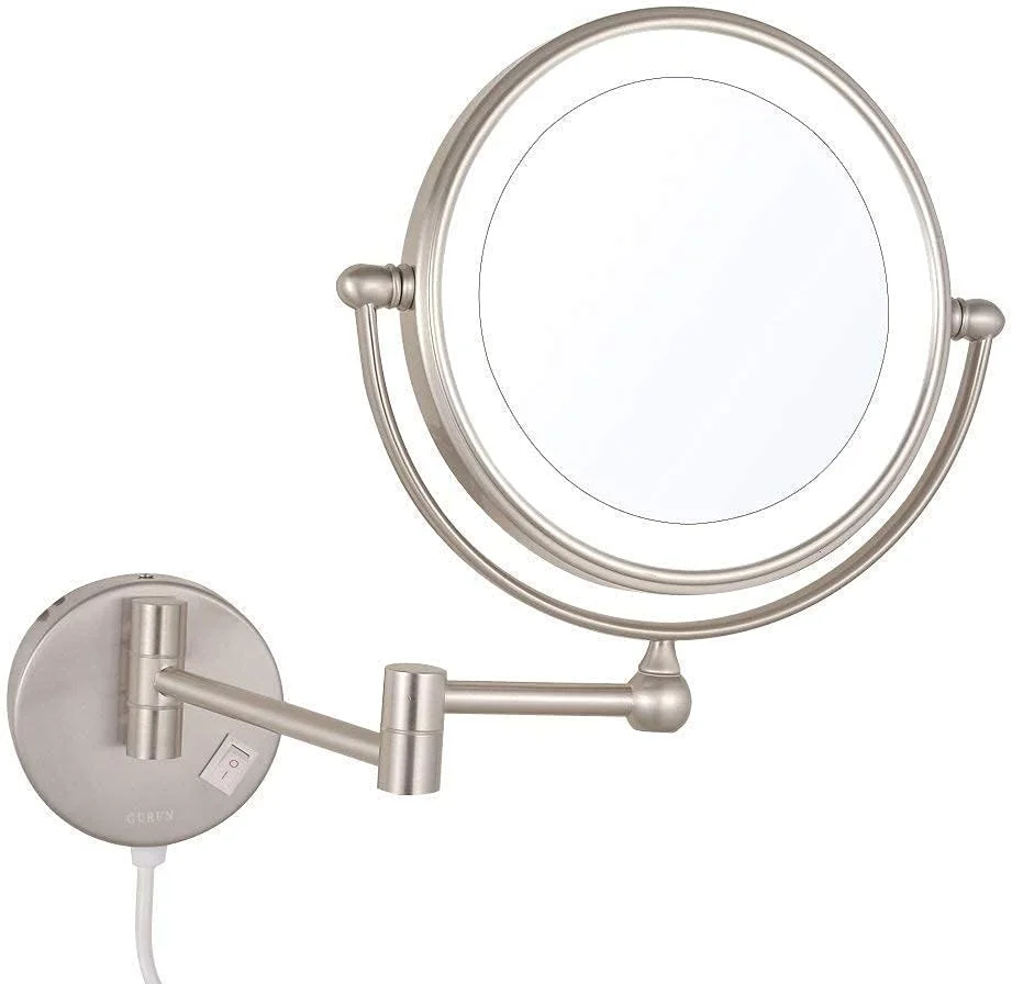 آینه آرایشی دیواری LED با نور پس زمینه، 8 اینچی، نیکل، دو طرفه، برنجی، قابل افزایش طول، مناسب حمام، با بزرگنمایی، دارای کلید و دوشاخه 5X Leunlee آینه آرایشی دیواری LED با نور پس زمینه، 8 اینچی، نیکل، دو طرفه، برنجی، قابل افزایش طول، مناسب حمام، با بزرگنمایی، دارای کلید و دوشاخه 5X Leunlee