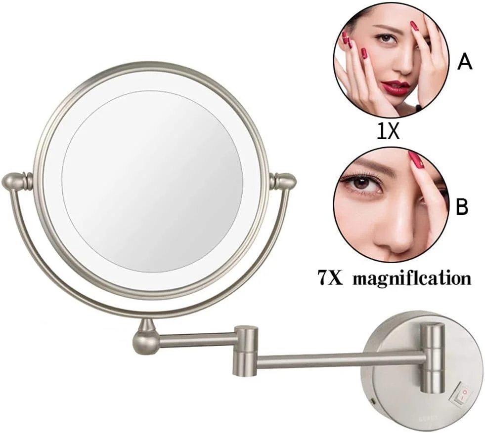 آینه آرایشی دیواری LED با نور پس زمینه، 8 اینچی، نیکل، دو طرفه، برنجی، قابل افزایش طول، مناسب حمام، با بزرگنمایی، دارای کلید و دوشاخه 5X Leunlee آینه آرایشی دیواری LED با نور پس زمینه، 8 اینچی، نیکل، دو طرفه، برنجی، قابل افزایش طول، مناسب حمام، با بزرگنمایی، دارای کلید و دوشاخه 5X Leunlee