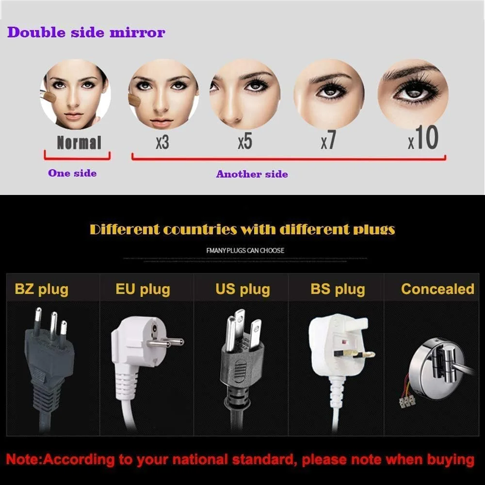 آینه آرایشی دیواری LED با نور پس زمینه، 8 اینچی، نیکل، دو طرفه، برنجی، قابل افزایش طول، مناسب حمام، با بزرگنمایی، دارای کلید و دوشاخه 5X Leunlee آینه آرایشی دیواری LED با نور پس زمینه، 8 اینچی، نیکل، دو طرفه، برنجی، قابل افزایش طول، مناسب حمام، با بزرگنمایی، دارای کلید و دوشاخه 5X Leunlee